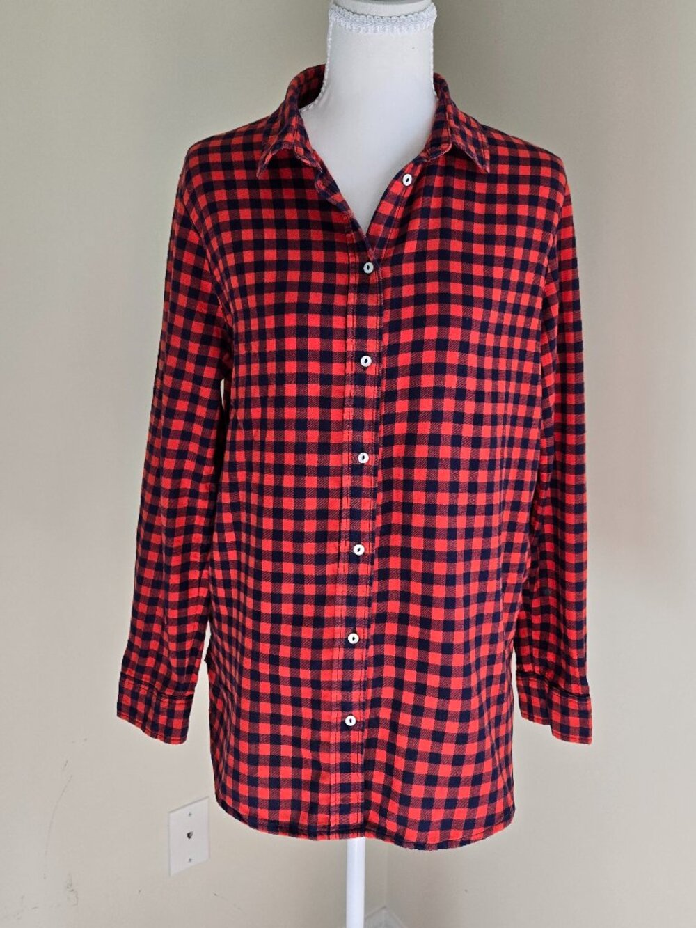 🍂 H&M Red & Dark Blue Plaid Flannel Shirt | Size 2